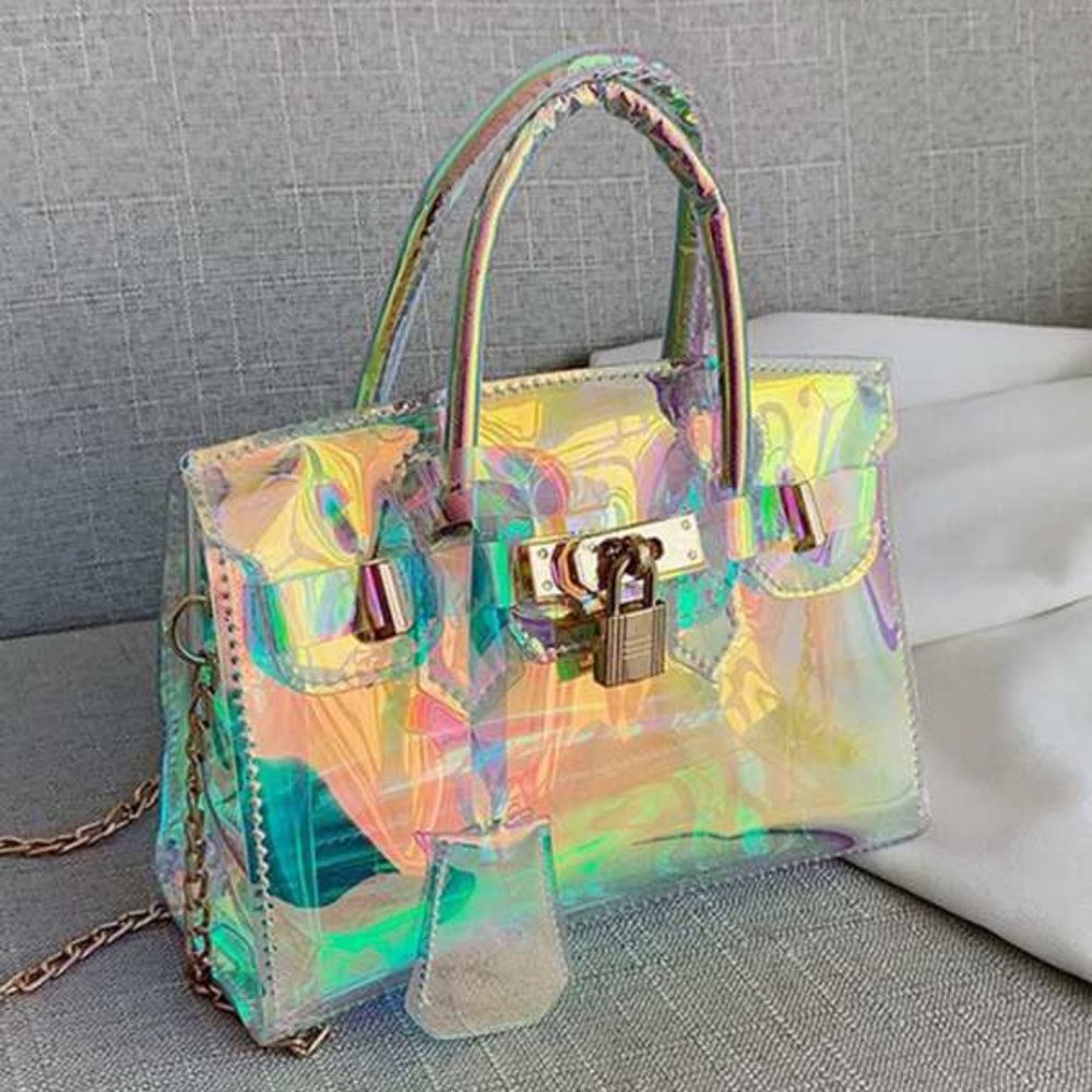Holographic Lock Chain Satchel Bag